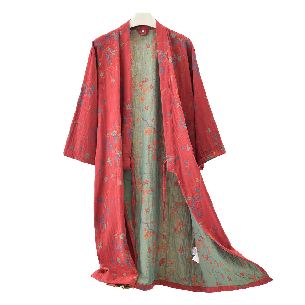 Peignoir léger en gaze jacquard et coton à motif floral