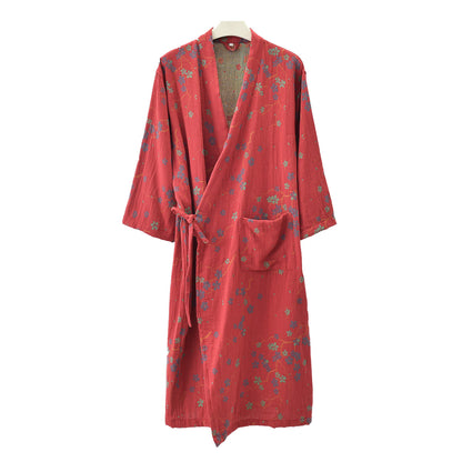 Peignoir léger en gaze jacquard et coton à motif floral