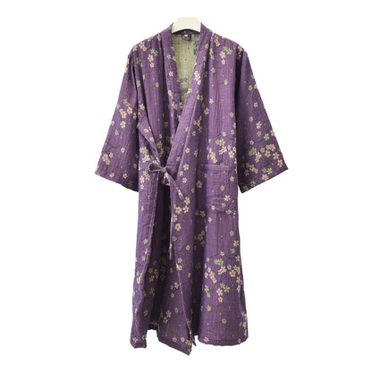 Peignoir léger en gaze jacquard et coton à motif floral