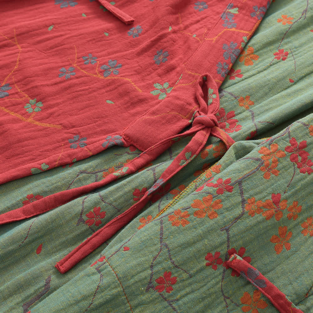Peignoir léger en gaze jacquard et coton à motif floral