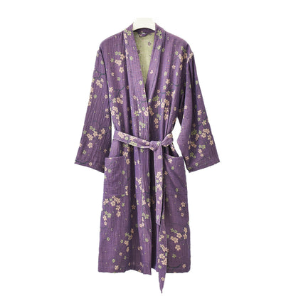 Peignoir léger en gaze jacquard et coton à motif floral