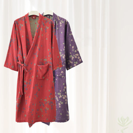 Peignoir léger en gaze jacquard et coton à motif floral