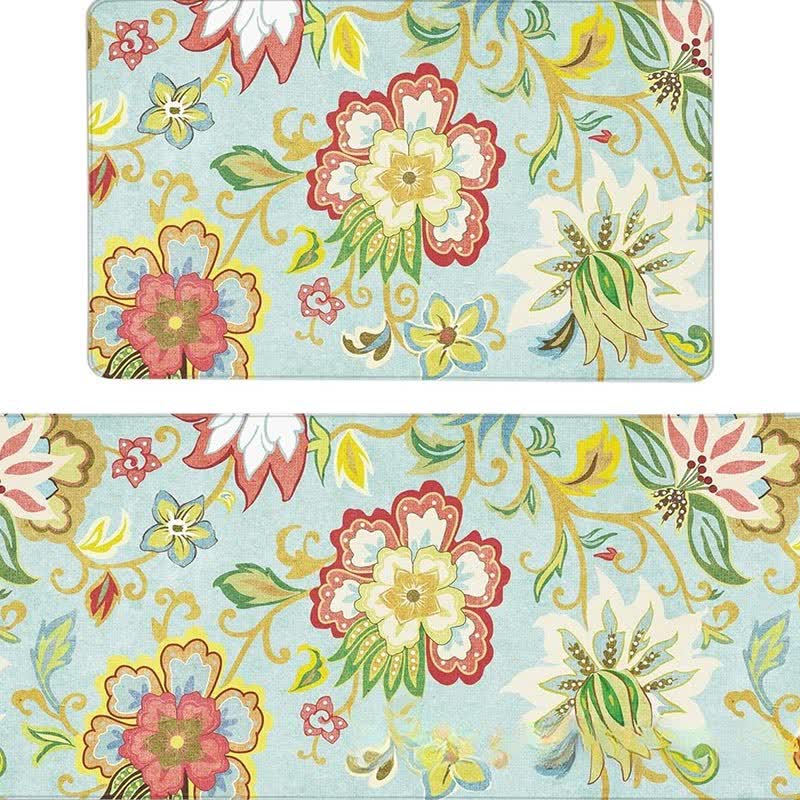 Tapis de sol de cuisine de style pastoral printanier avec des plantes fleuries