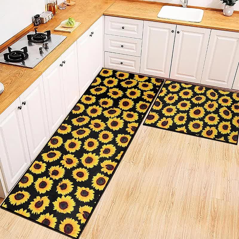 Tapis de sol de cuisine de style pastoral printanier avec des plantes fleuries