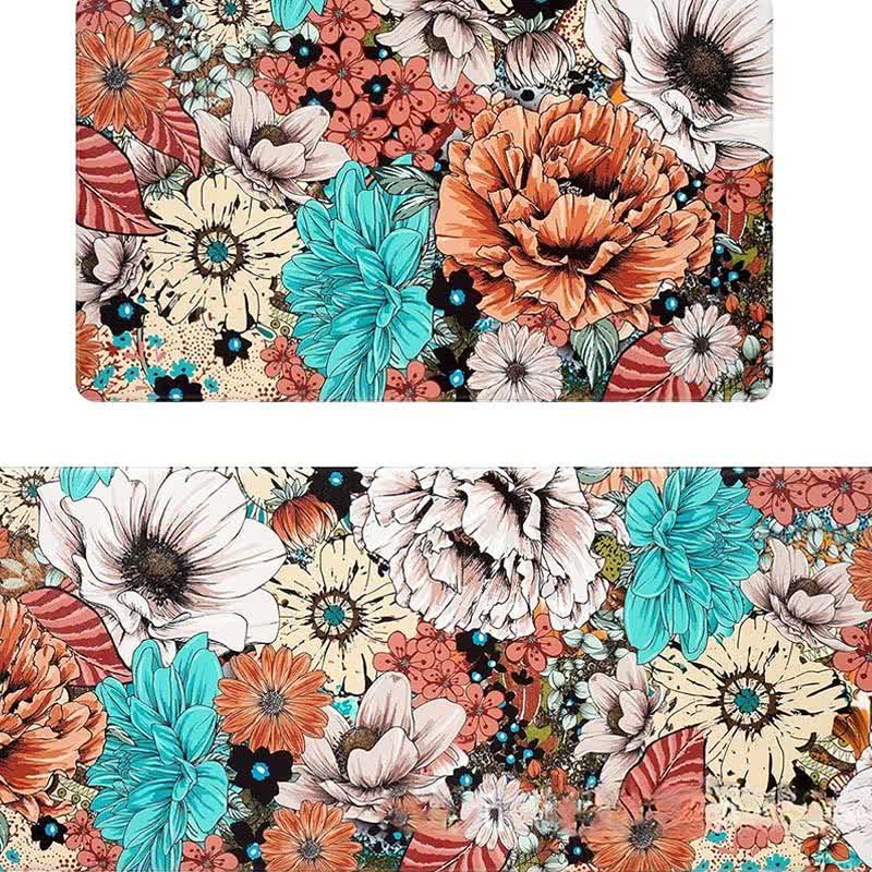 Tapis de sol de cuisine de style pastoral printanier avec des plantes fleuries