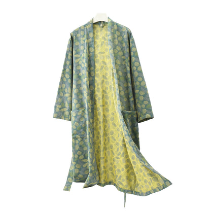 Peignoir confortable et léger en gaze de coton avec motif de feuilles