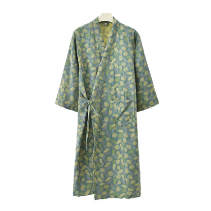 Peignoir confortable et léger en gaze de coton avec motif de feuilles