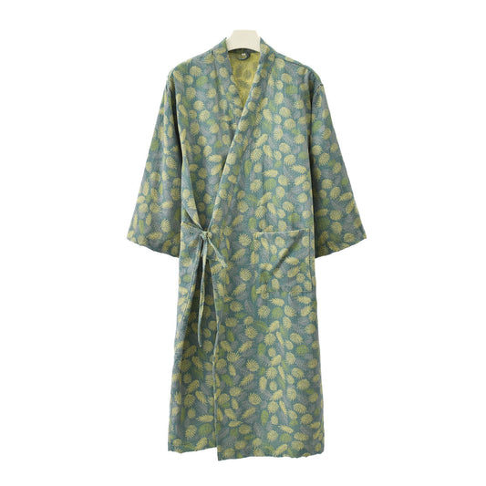 Peignoir confortable et léger en gaze de coton avec motif de feuilles