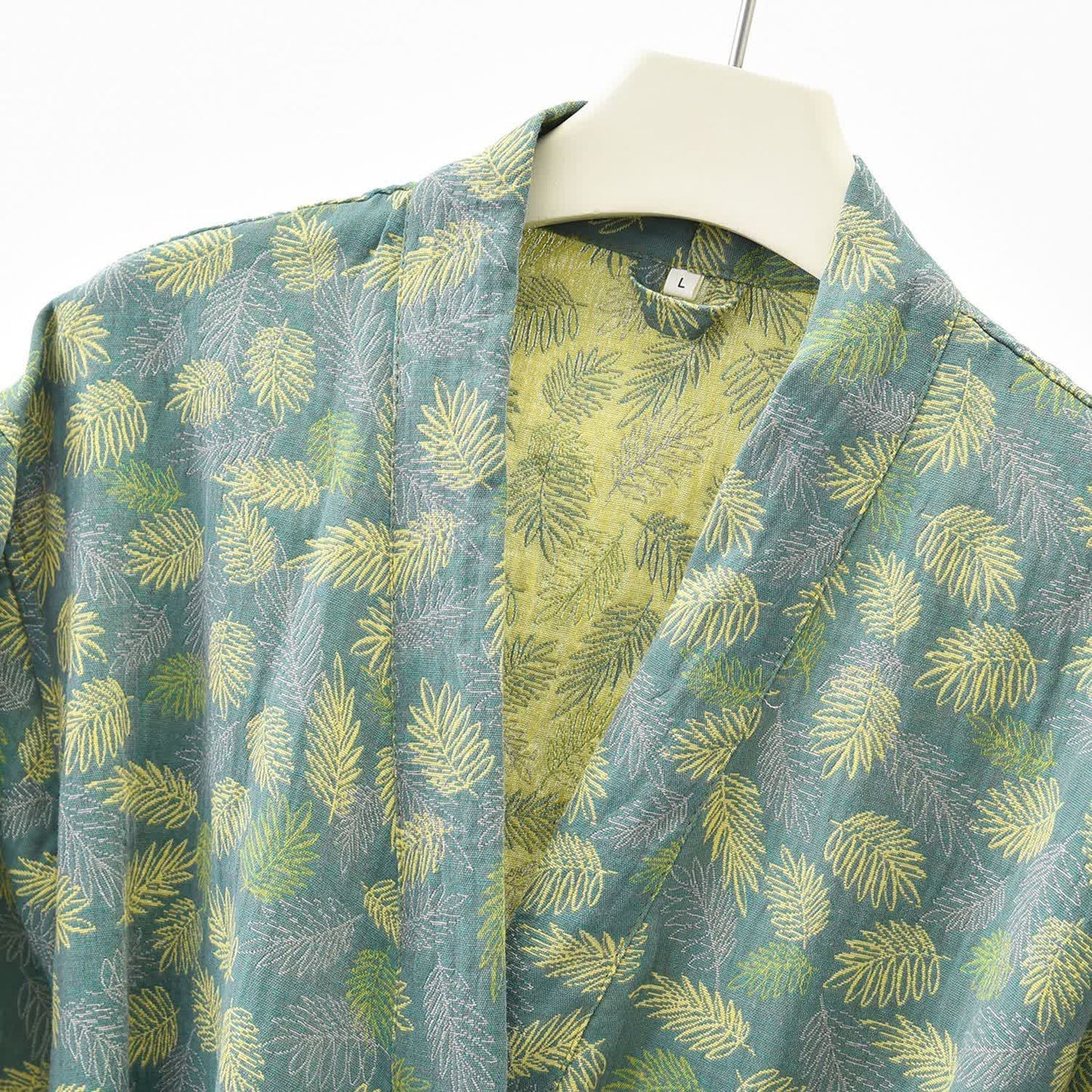 Peignoir confortable et léger en gaze de coton avec motif de feuilles