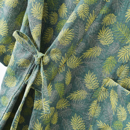 Peignoir confortable et léger en gaze de coton avec motif de feuilles