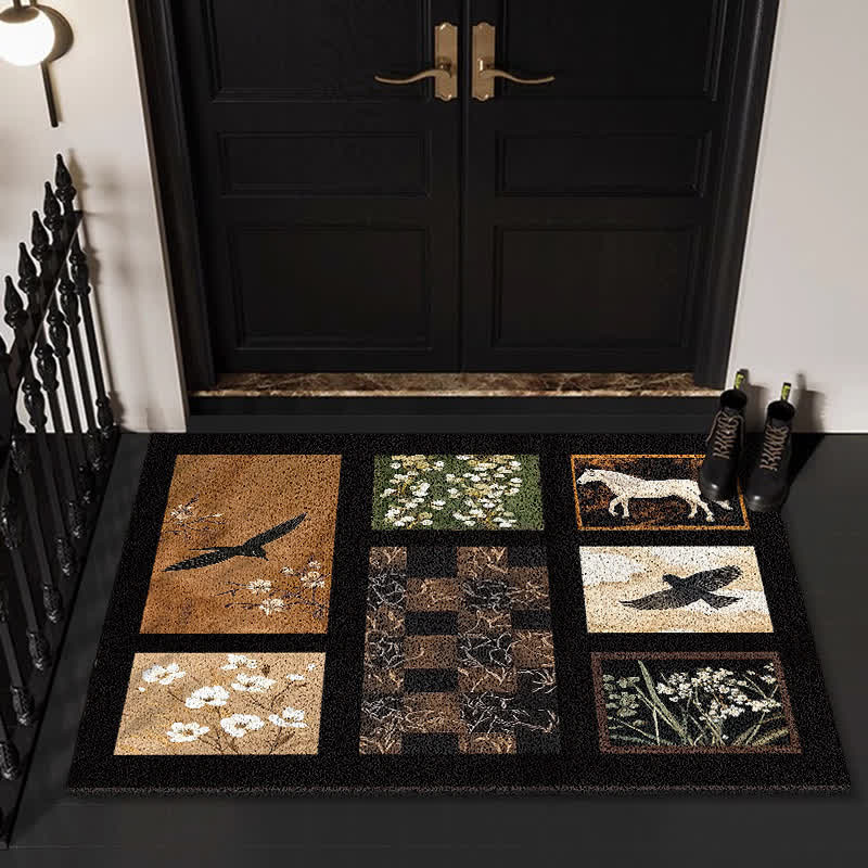 Tapis de sol à motif botanique à carreaux du milieu du siècle