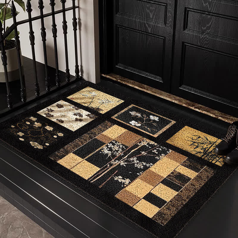 Tapis de sol à motif botanique à carreaux du milieu du siècle