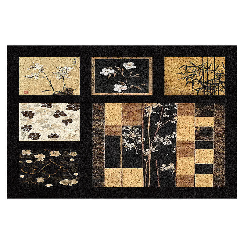 Tapis de sol à motif botanique à carreaux du milieu du siècle
