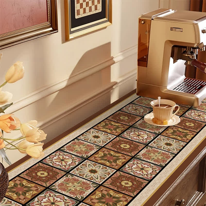 Set de table buffet vintage à carreaux et fleurs