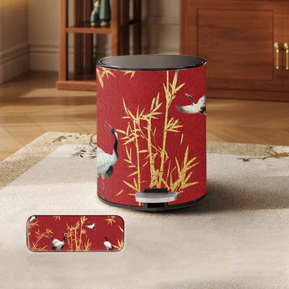 Poubelle élégante et durable en bambou à couronne rouge