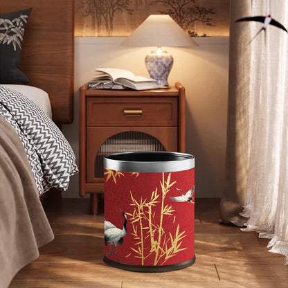 Poubelle élégante et durable en bambou à couronne rouge