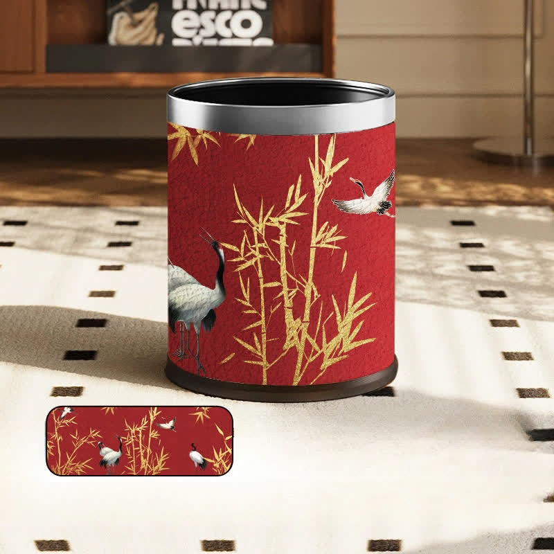 Poubelle élégante et durable en bambou à couronne rouge
