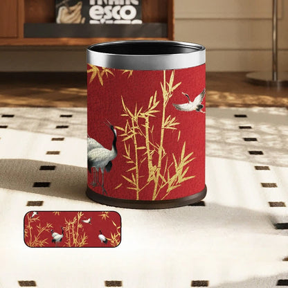 Poubelle élégante et durable en bambou à couronne rouge