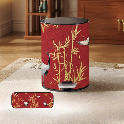 Poubelle élégante et durable en bambou à couronne rouge