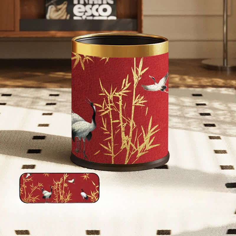 Poubelle élégante et durable en bambou à couronne rouge