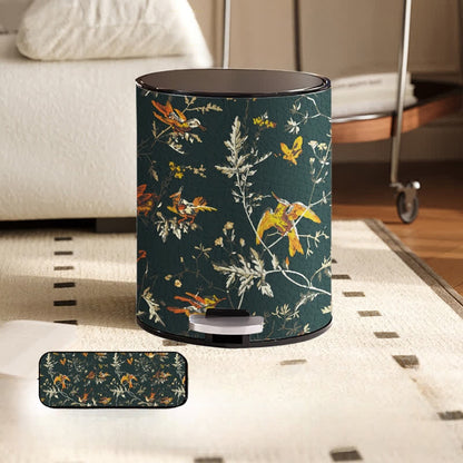 Corbeille à papier en cuir de grande capacité avec motif de fleurs et d'oiseaux