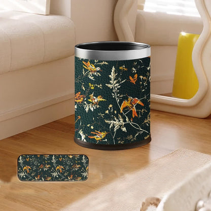 Corbeille à papier en cuir de grande capacité avec motif de fleurs et d'oiseaux