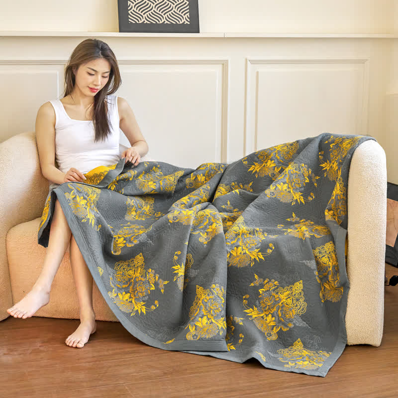 Élégante couette en gaze de coton à trois couches avec motif floral