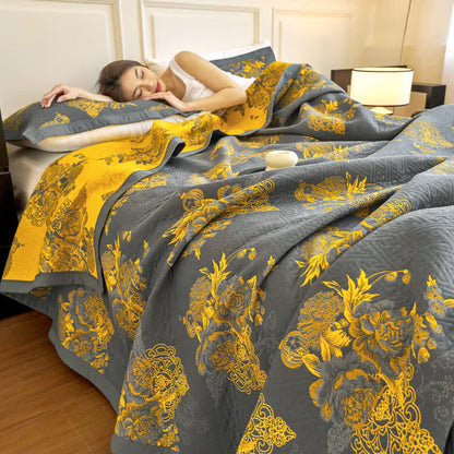 Élégante couette en gaze de coton à trois couches avec motif floral