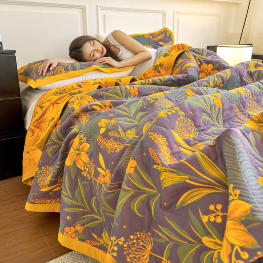 Couette confortable en gaze de coton à trois couches avec motif floral