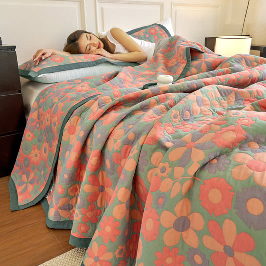Couette rafraîchissante, confortable et douce en gaze de coton à motif floral