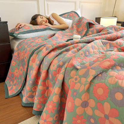 Couverture rafraîchissante, confortable et douce en gaze de coton à motif floral