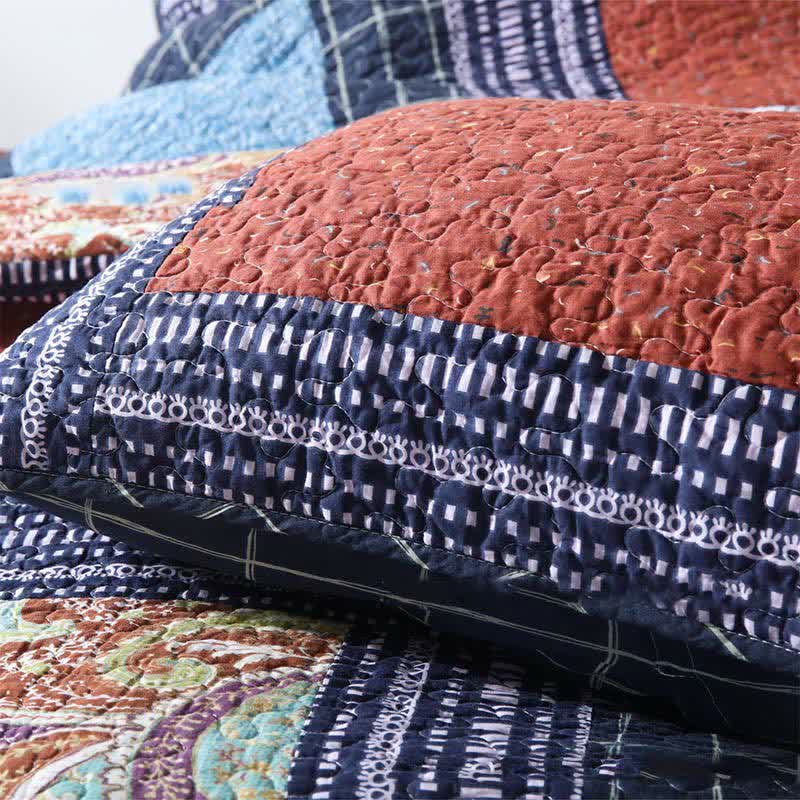 Parure de lit en coton matelassé à motif cachemire rétro (3 pièces)