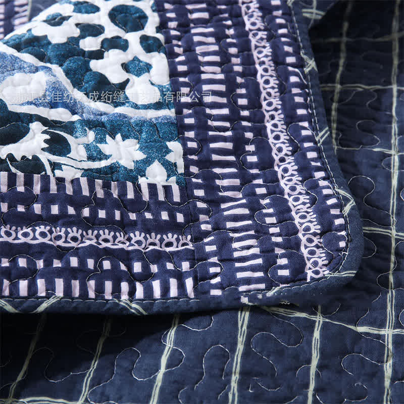 Parure de lit en coton matelassé à motif cachemire rétro (3 pièces)