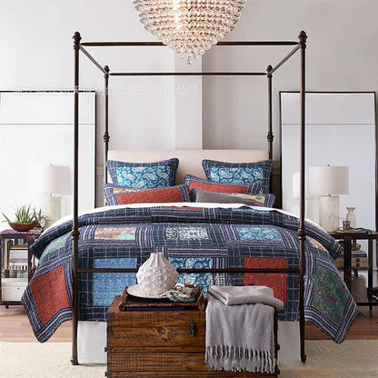 Parure de lit en coton matelassé à motif cachemire rétro (3 pièces)