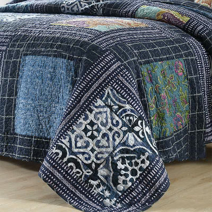 Parure de lit en coton matelassé à motif cachemire rétro (3 pièces)