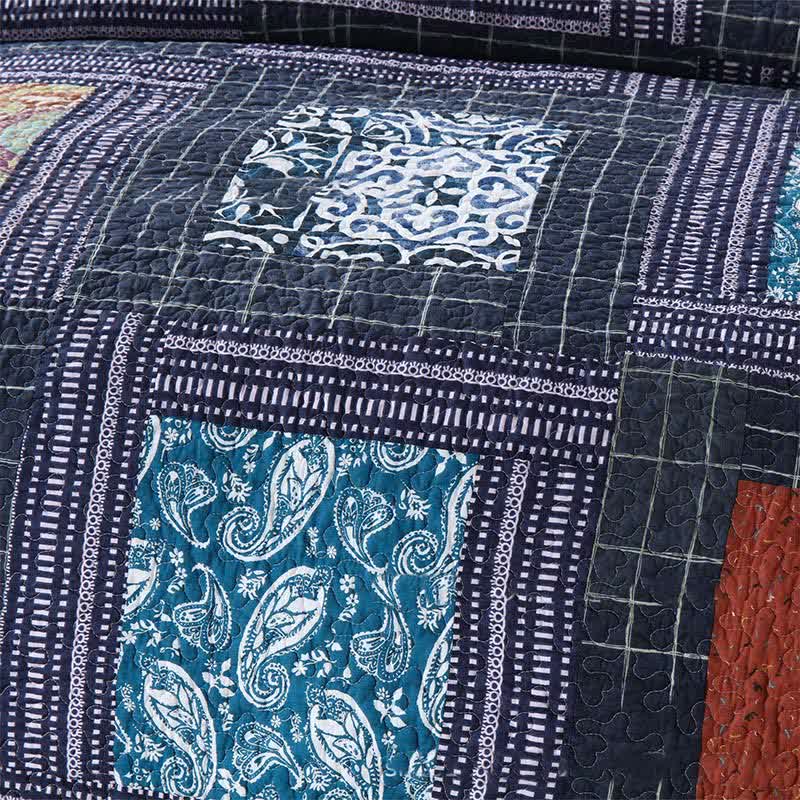 Parure de lit en coton matelassé à motif cachemire rétro (3 pièces)