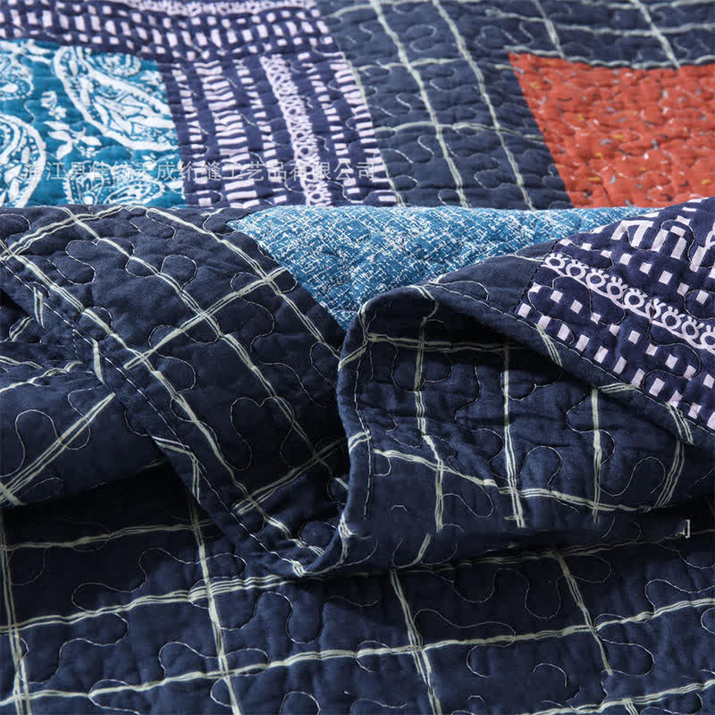 Parure de lit en coton matelassé à motif cachemire rétro (3 pièces)