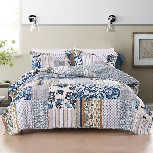 Parure de lit en coton matelassé à motif patchwork floral (3 pièces)
