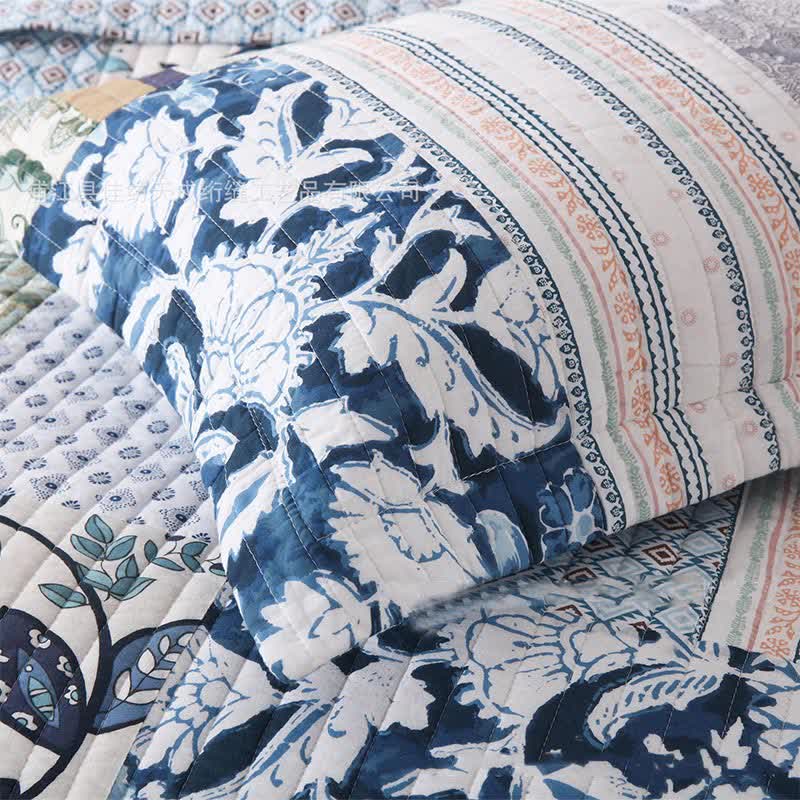 Parure de lit en coton matelassé à motif patchwork floral (3 pièces)