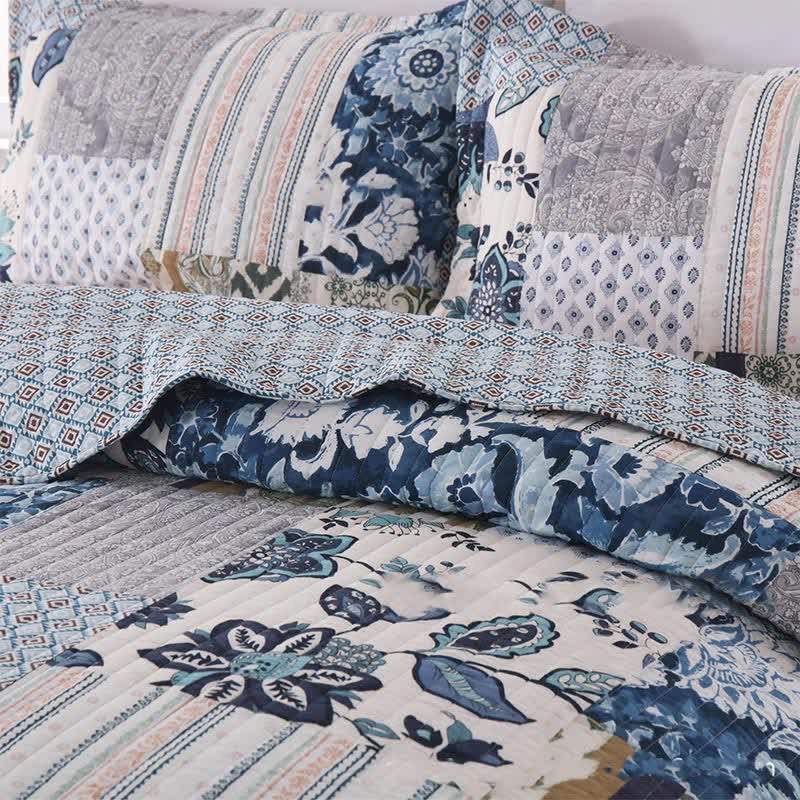 Parure de lit en coton matelassé à motif patchwork floral (3 pièces)
