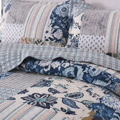 Parure de lit en coton matelassé à motif patchwork floral (3 pièces)