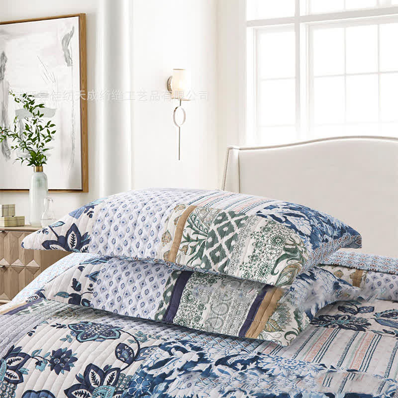 Parure de lit en coton matelassé à motif patchwork floral (3 pièces)