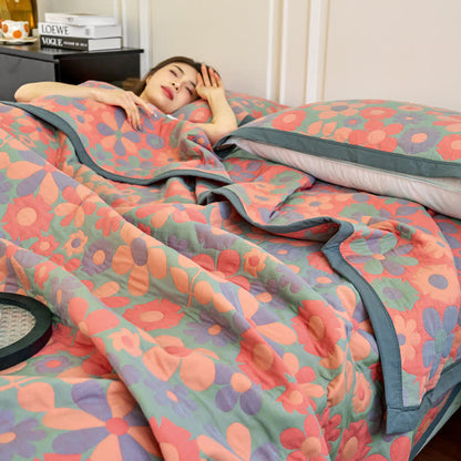 Couette rafraîchissante, confortable et douce en gaze de coton à motif floral
