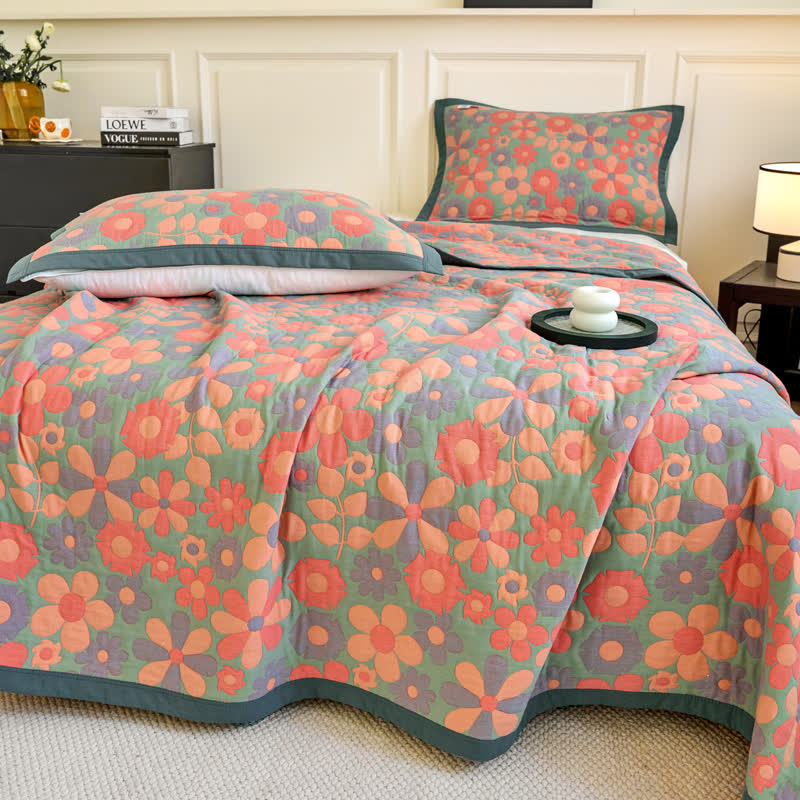 Couette rafraîchissante, confortable et douce en gaze de coton à motif floral