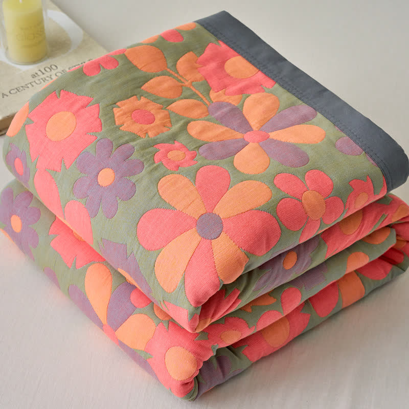 Couverture rafraîchissante, confortable et douce en gaze de coton à motif floral