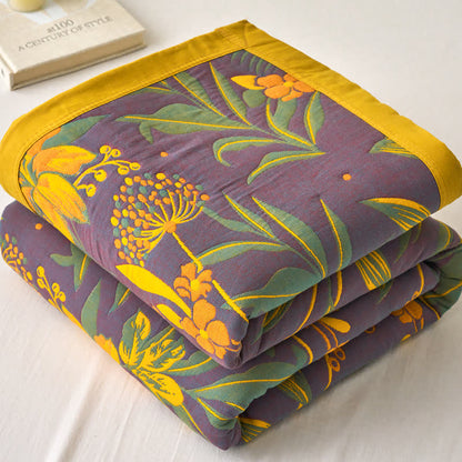 Couverture confortable à trois couches en gaze de coton à motif floral