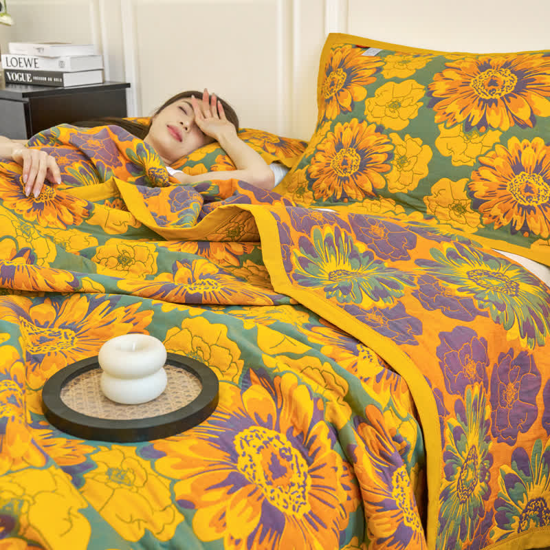 Couette réversible en gaze de coton à motif floral