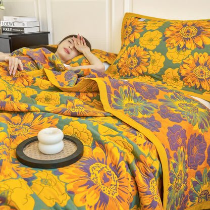Couette réversible en gaze de coton à motif floral