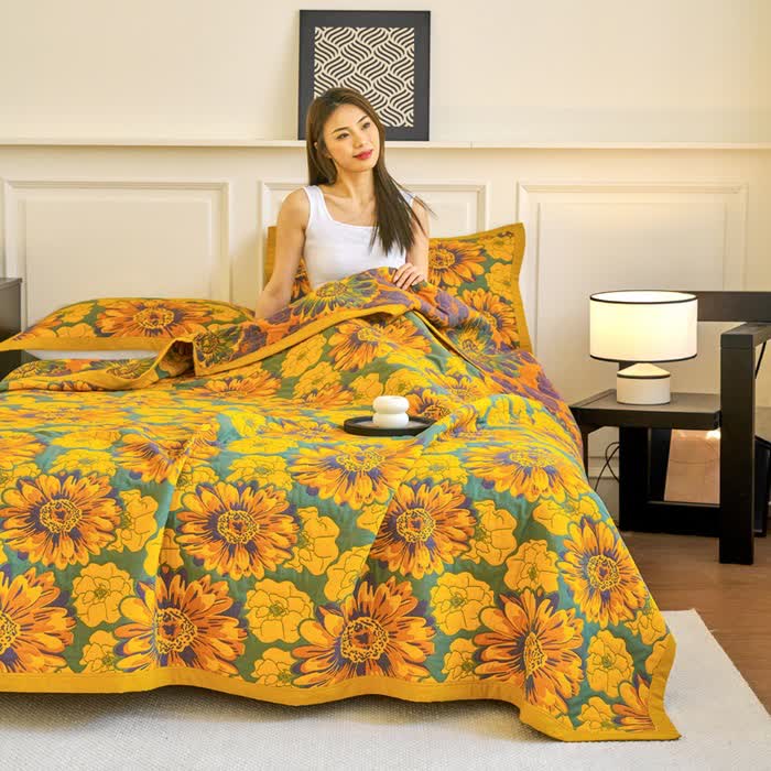 Couette réversible en gaze de coton à motif floral