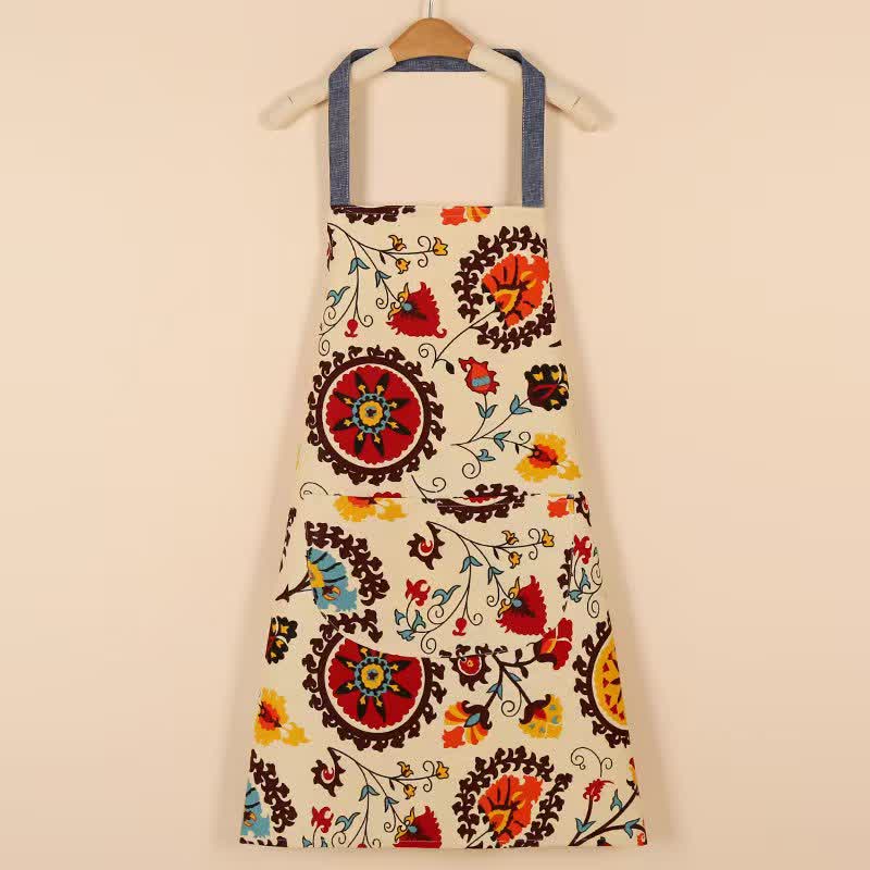 Tablier en coton de style ethnique rétro à motif floral